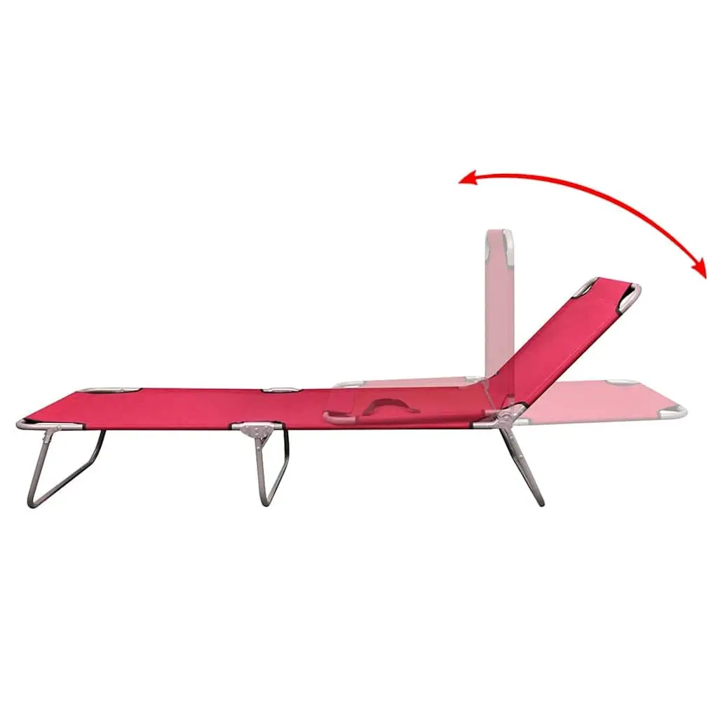Red Folding Sun Lounger with Adjustable Backrest