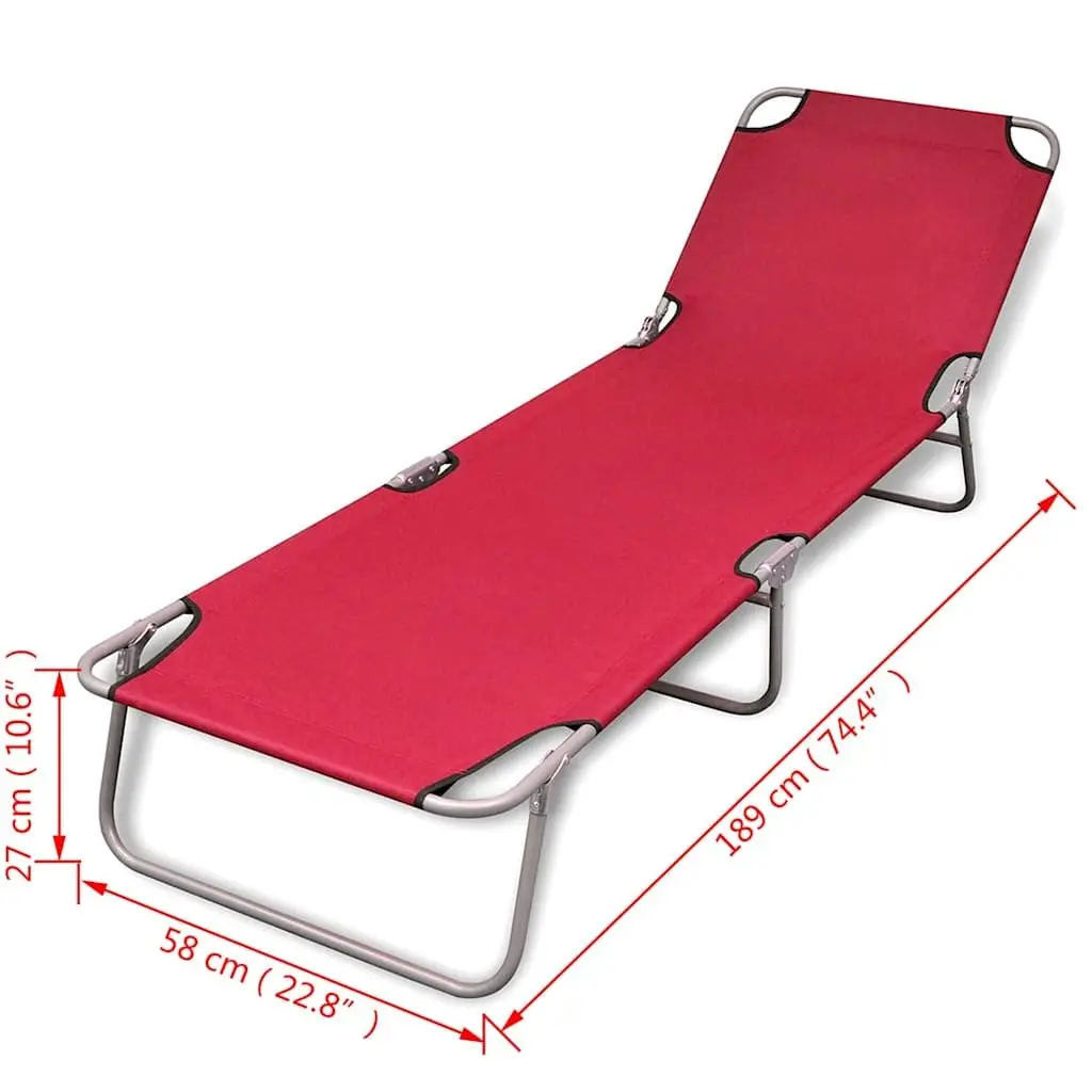 Red Folding Sun Lounger with Adjustable Backrest