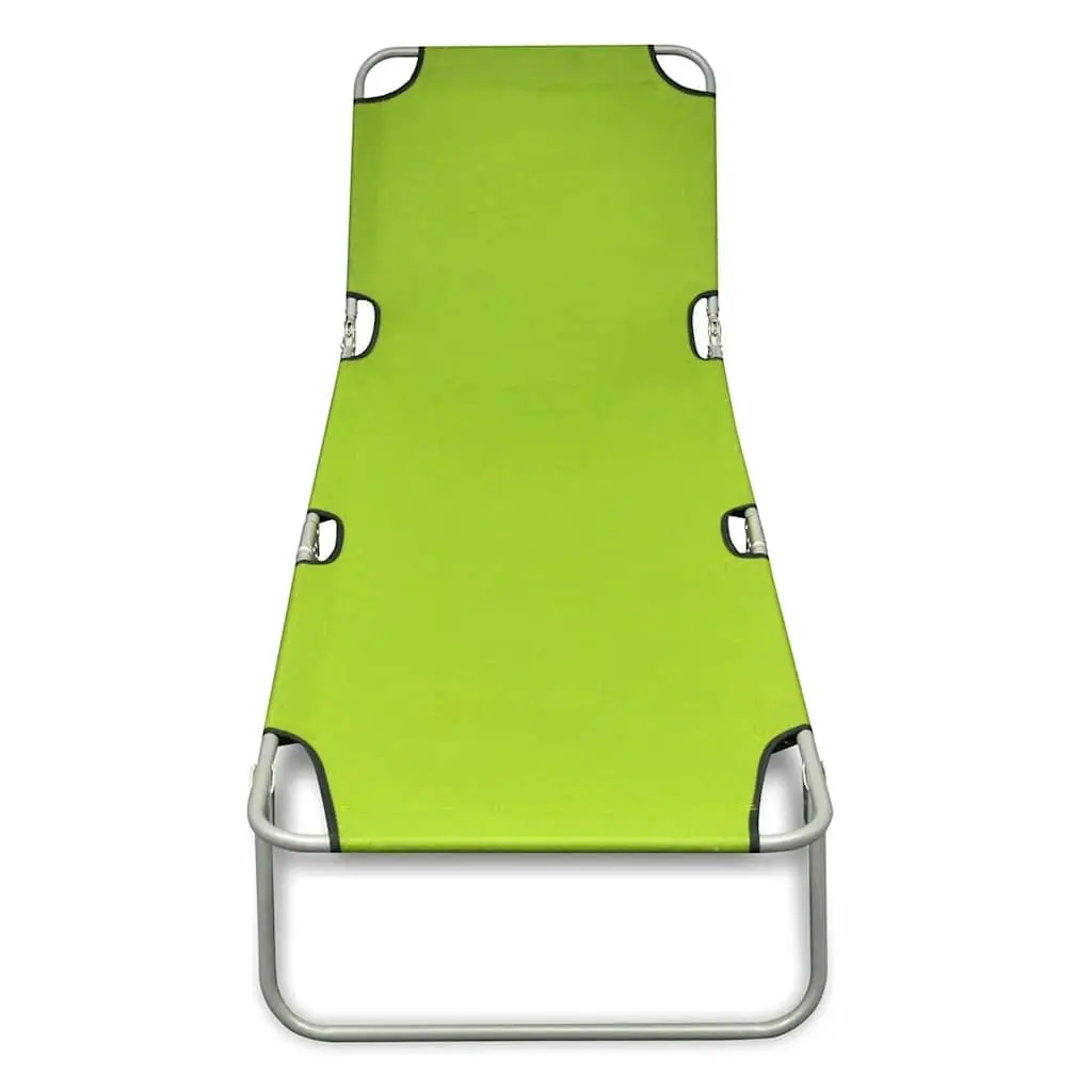 Sun Lounger Powder-coated Steel Adjustable Green Folding Outdoor Lounge Chair