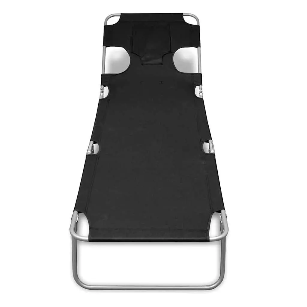 Black Folding Sun Lounger with Adjustable Backrest