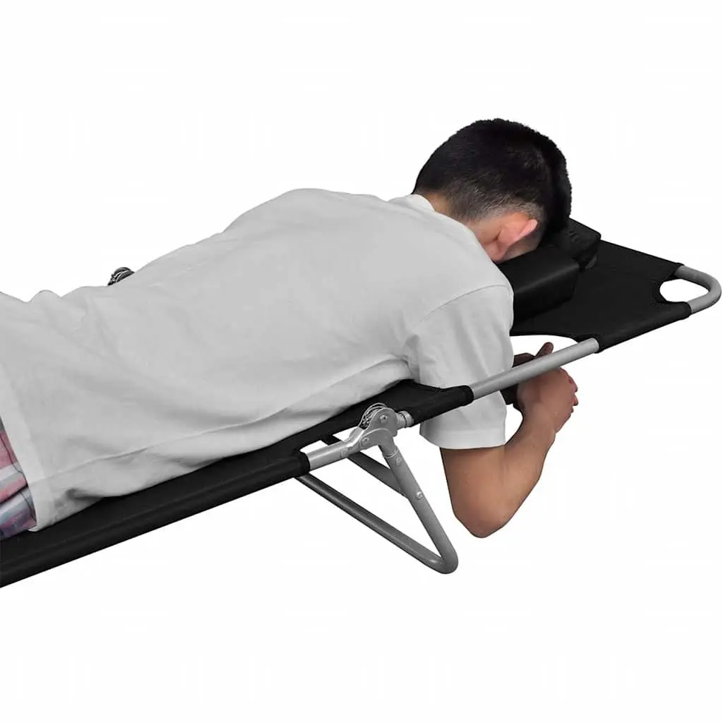 Black Folding Sun Lounger with Adjustable Backrest