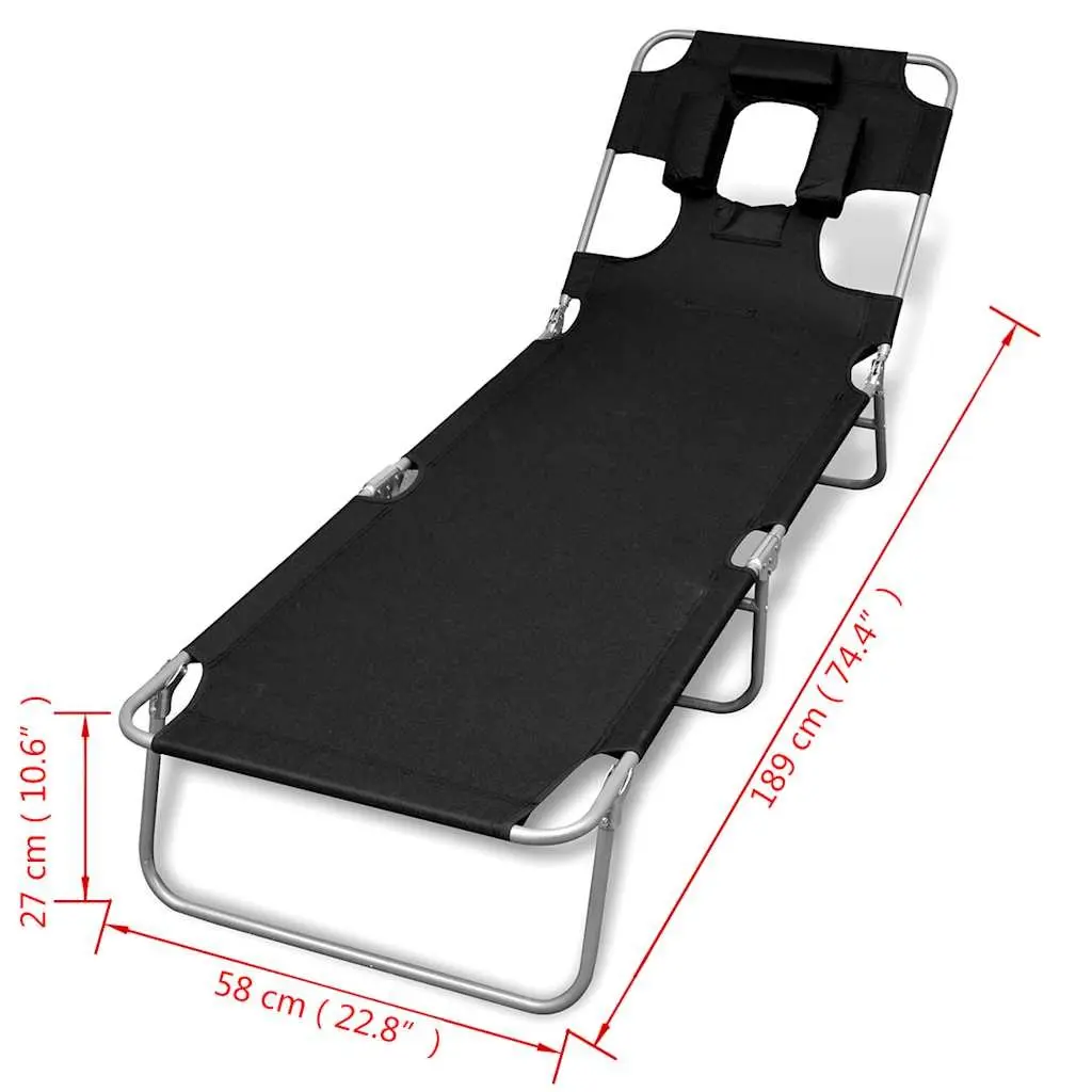 Black Folding Sun Lounger with Adjustable Backrest