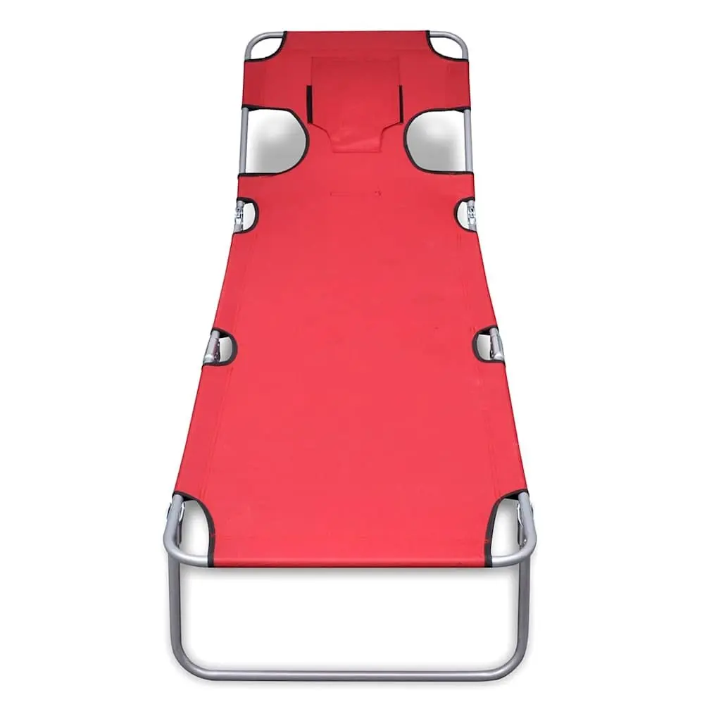Folding Sun Lounger with Head Cushion in Red