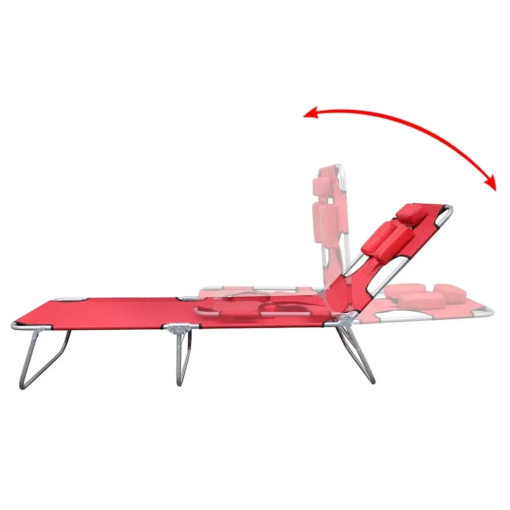 Folding Sun Lounger with Head Cushion in Red