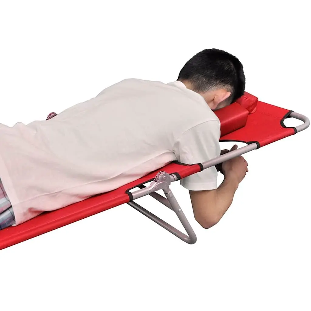Folding Sun Lounger with Head Cushion in Red