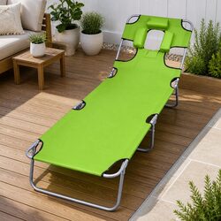 Premium Folding Sun Lounger with Adjustable Backrest in Green