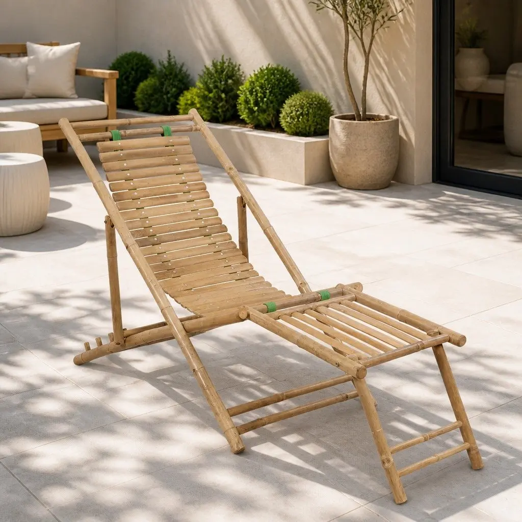 Bamboo Deck Chair with Footrest Adjustable Foldable Brown