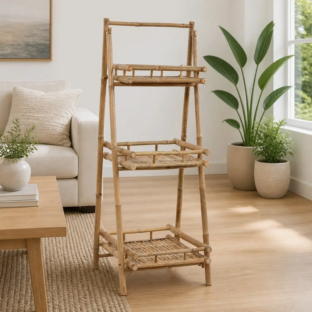 Folding Plant Rack Bamboo 3-Tier Brown