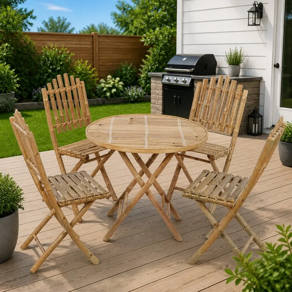 5-Piece Brown Bamboo Folding Outdoor Dining Set