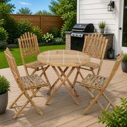 5-Piece Brown Bamboo Folding Outdoor Dining Set