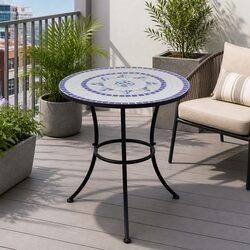60cm Blue White Ceramic Top Mosaic Bistro Table