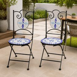 Durable Folding Bistro Chairs Set of 2 with Mosaic Design