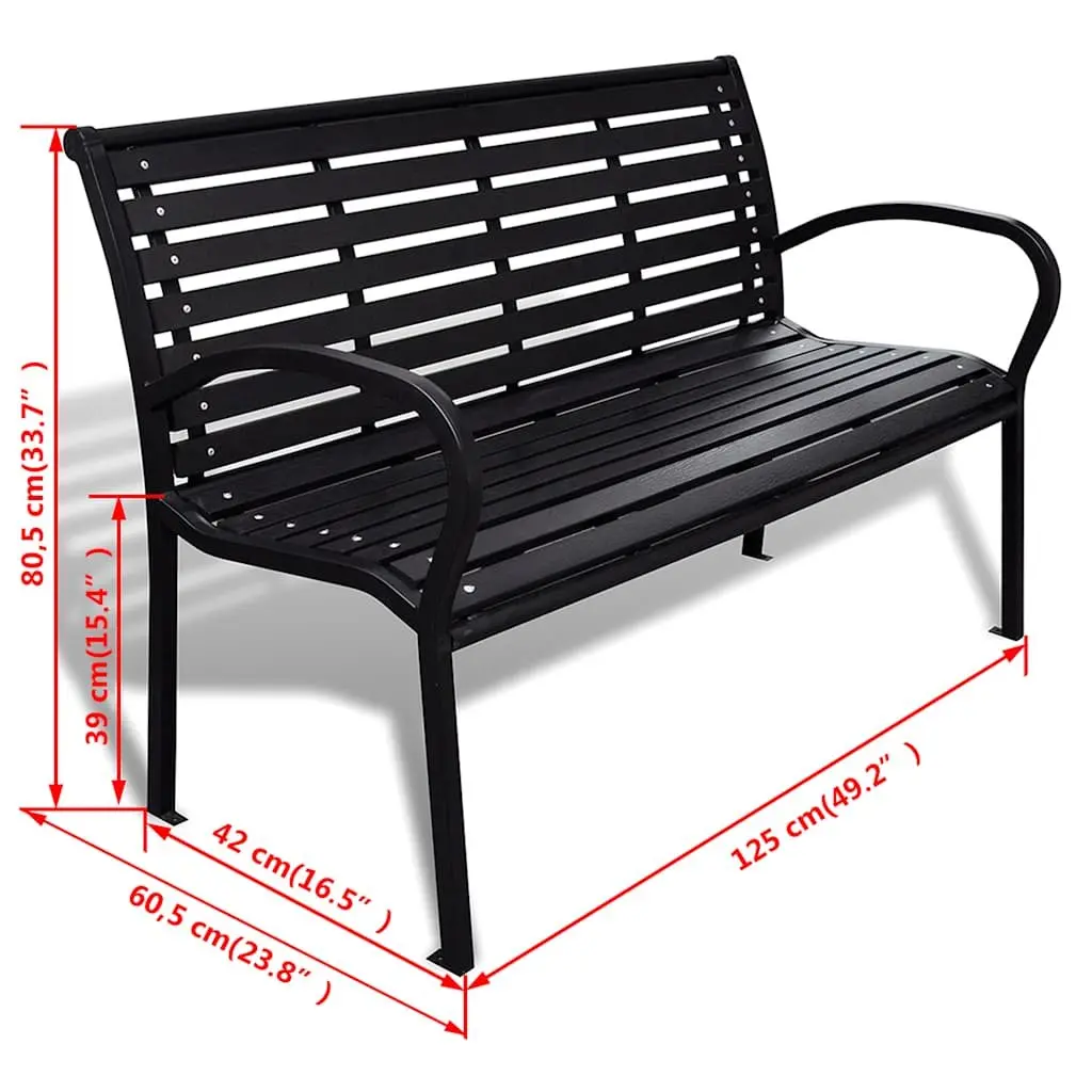 Garden Bench Steel Frame 120cm Black WPC Slats