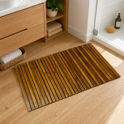Acacia Wood Bath Mat with Non-Slip Rubber Backing 80x50cm