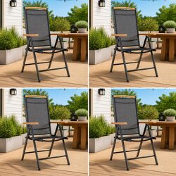 Folding Garden Chairs Set 4 Piece Outdoor Seating Textilene Adjustable Patio
