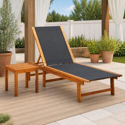 Stylish Sun Lounger and Side Table Set in Brown Acacia