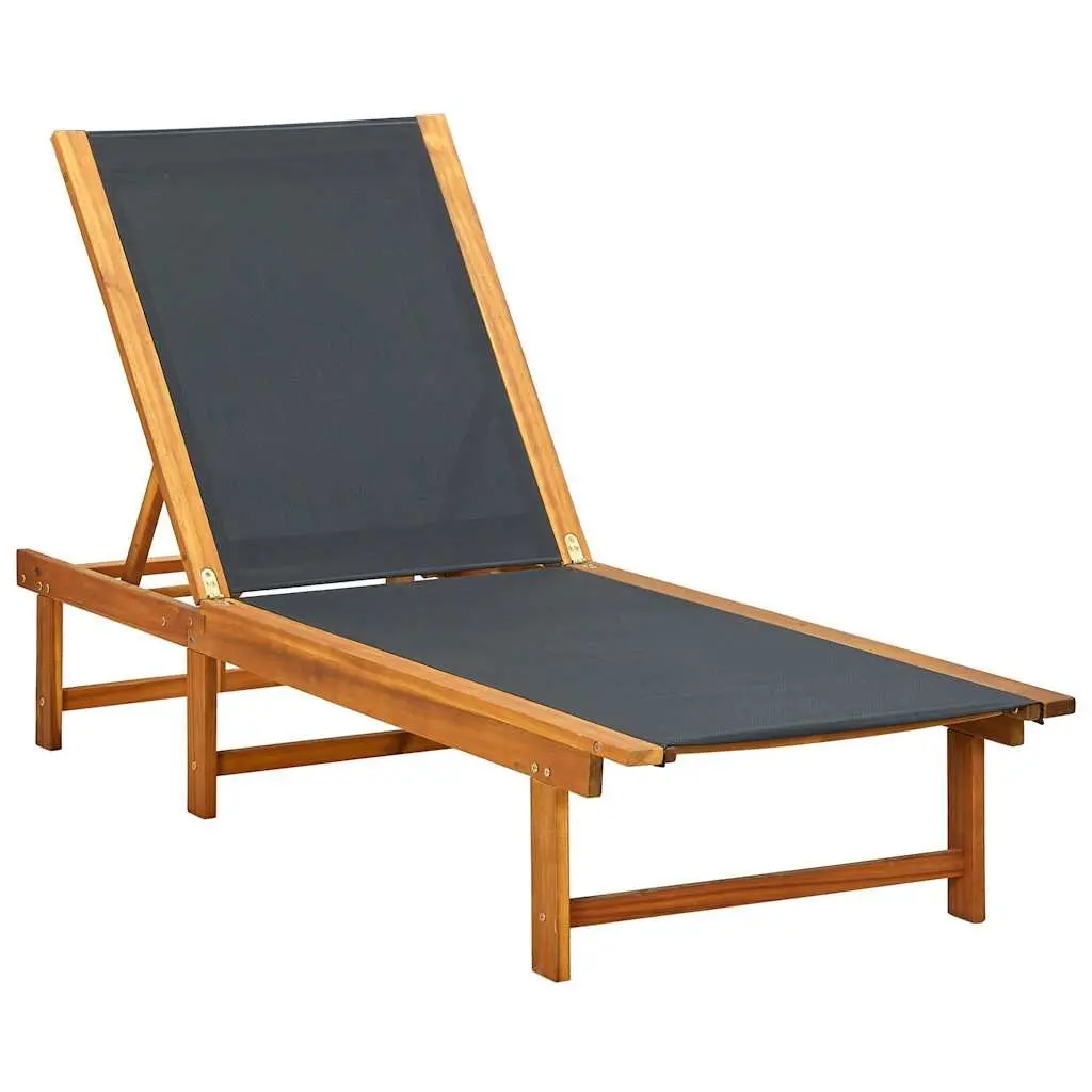 Sun Lounger Acacia Wood Textilene Adjustable Brown with Side Table