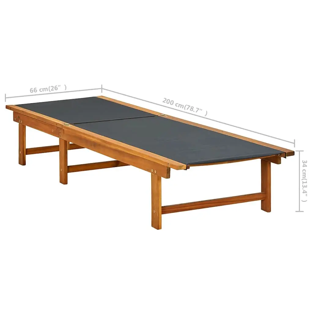 Sun Lounger Acacia Wood Textilene Adjustable Brown with Side Table