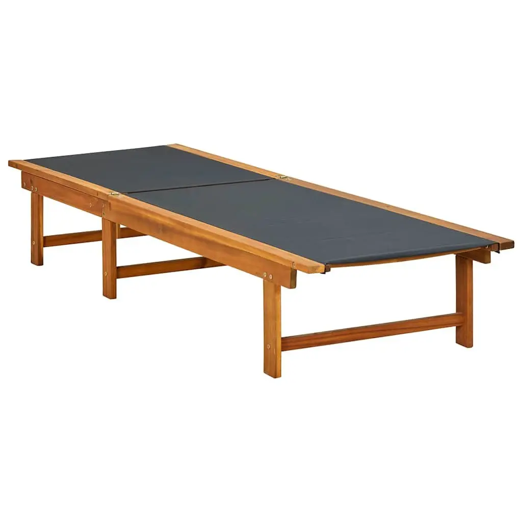 Sun Lounger Acacia Wood Textilene Adjustable Brown with Side Table
