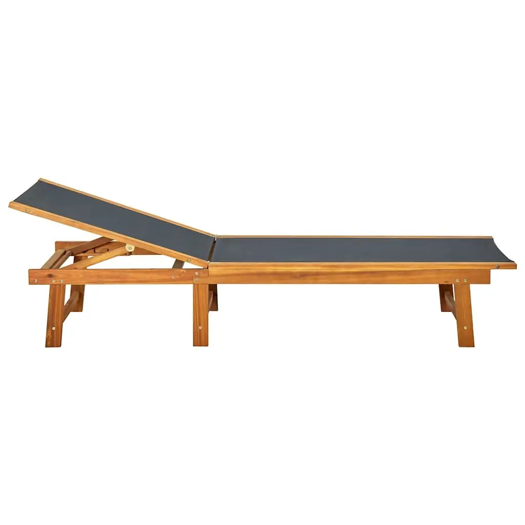 Sun Lounger Acacia Wood Textilene Adjustable Brown with Side Table