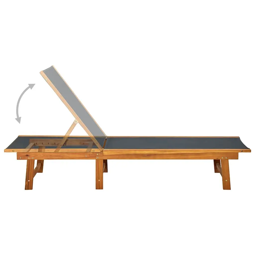 Sun Lounger Acacia Wood Textilene Adjustable Brown with Side Table