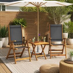 2-Piece Folding Garden Chairs Set - Acacia Wood & Textilene