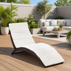Premium Folding Rattan Sun Lounger for Garden with Cushion
