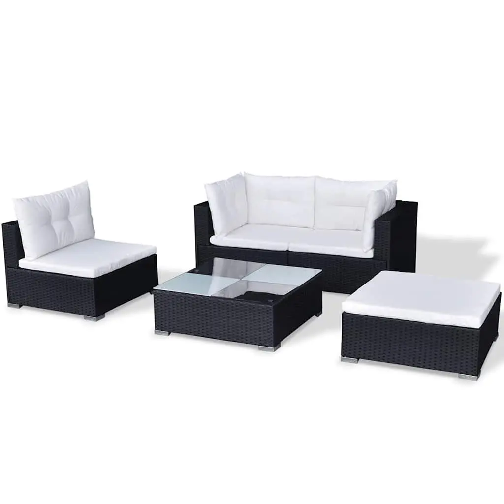 5 Piece Outdoor Patio Lounge Set PE Rattan Sofa with Cushions Black