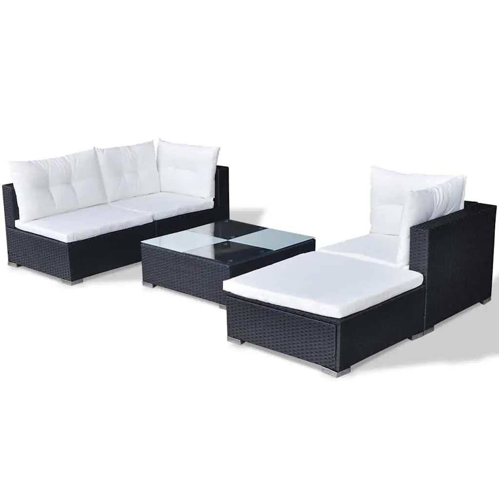 5 Piece Outdoor Patio Lounge Set PE Rattan Sofa with Cushions Black