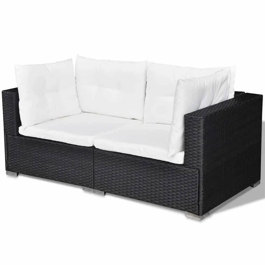 5 Piece Outdoor Patio Lounge Set PE Rattan Sofa with Cushions Black