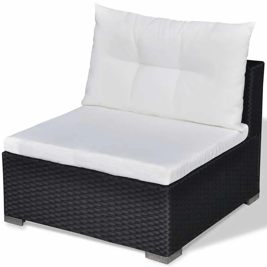5 Piece Outdoor Patio Lounge Set PE Rattan Sofa with Cushions Black