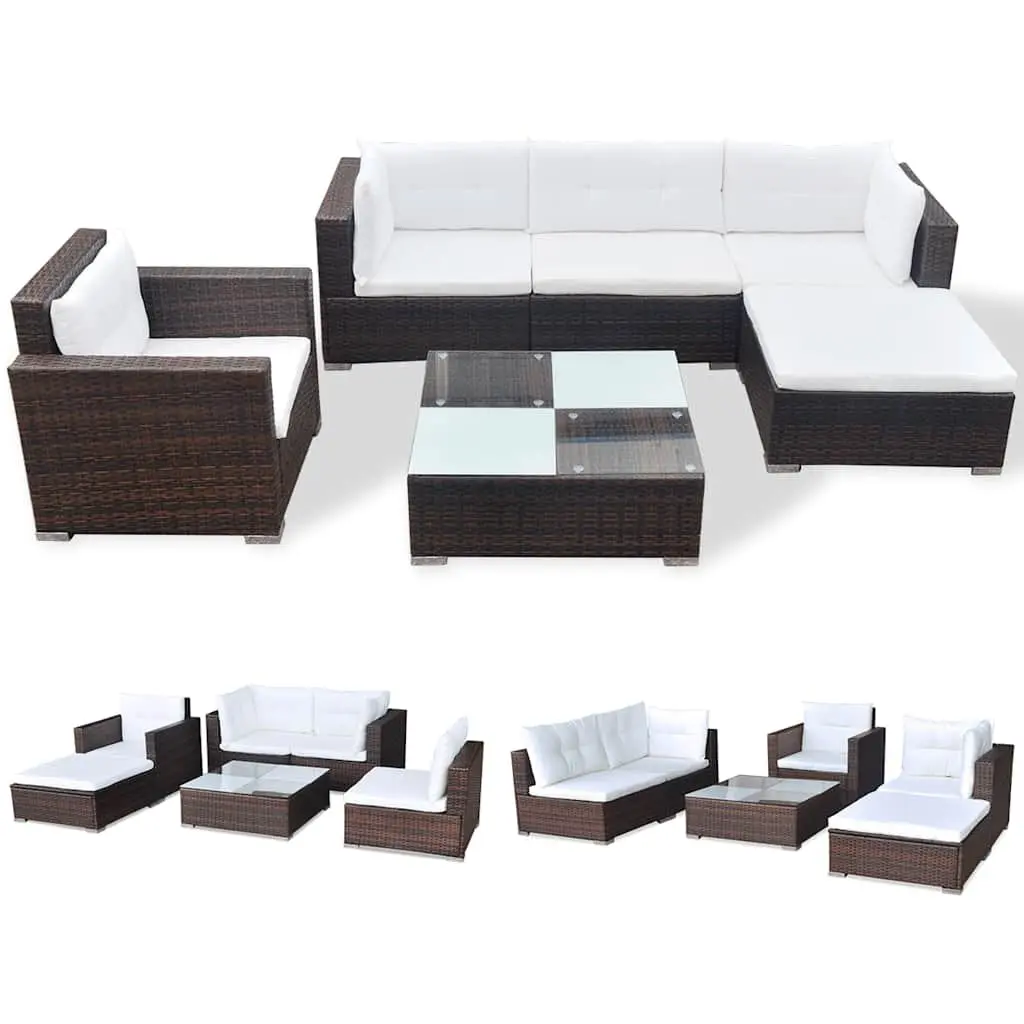 Garden Lounge Set PE Rattan Steel 6 Piece Brown