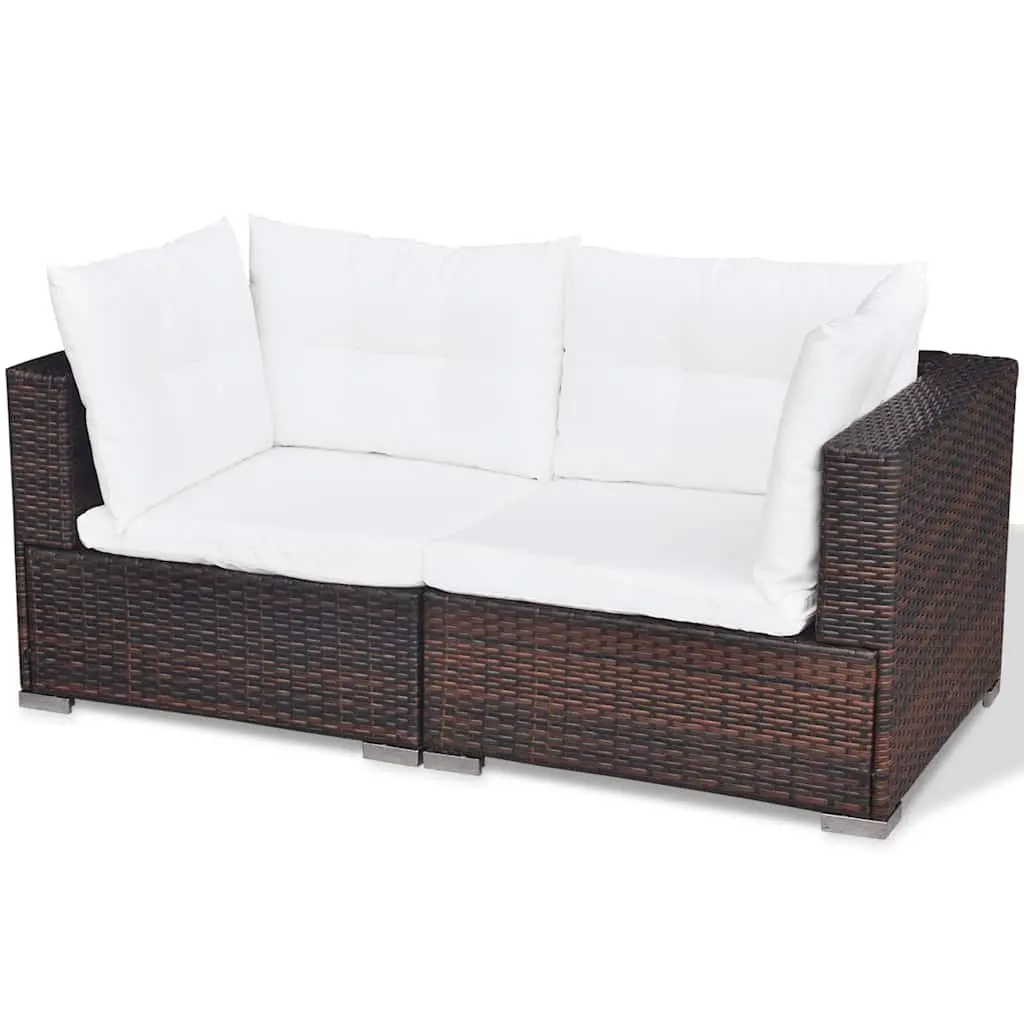 Garden Lounge Set PE Rattan Steel 6 Piece Brown