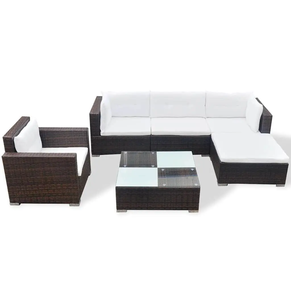 Garden Lounge Set PE Rattan Steel 6 Piece Brown