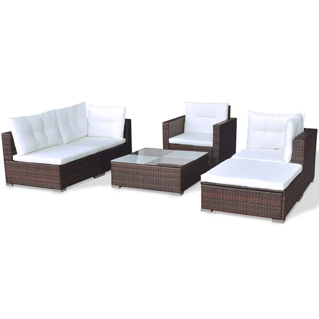 Garden Lounge Set PE Rattan Steel 6 Piece Brown