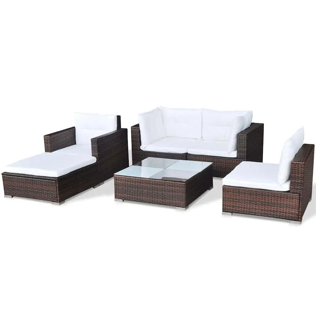 Garden Lounge Set PE Rattan Steel 6 Piece Brown