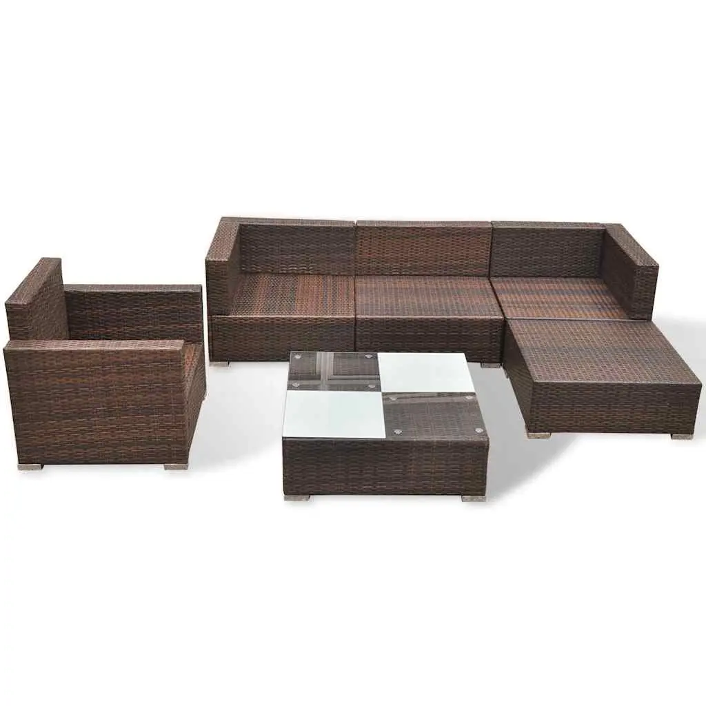 Garden Lounge Set PE Rattan Steel 6 Piece Brown
