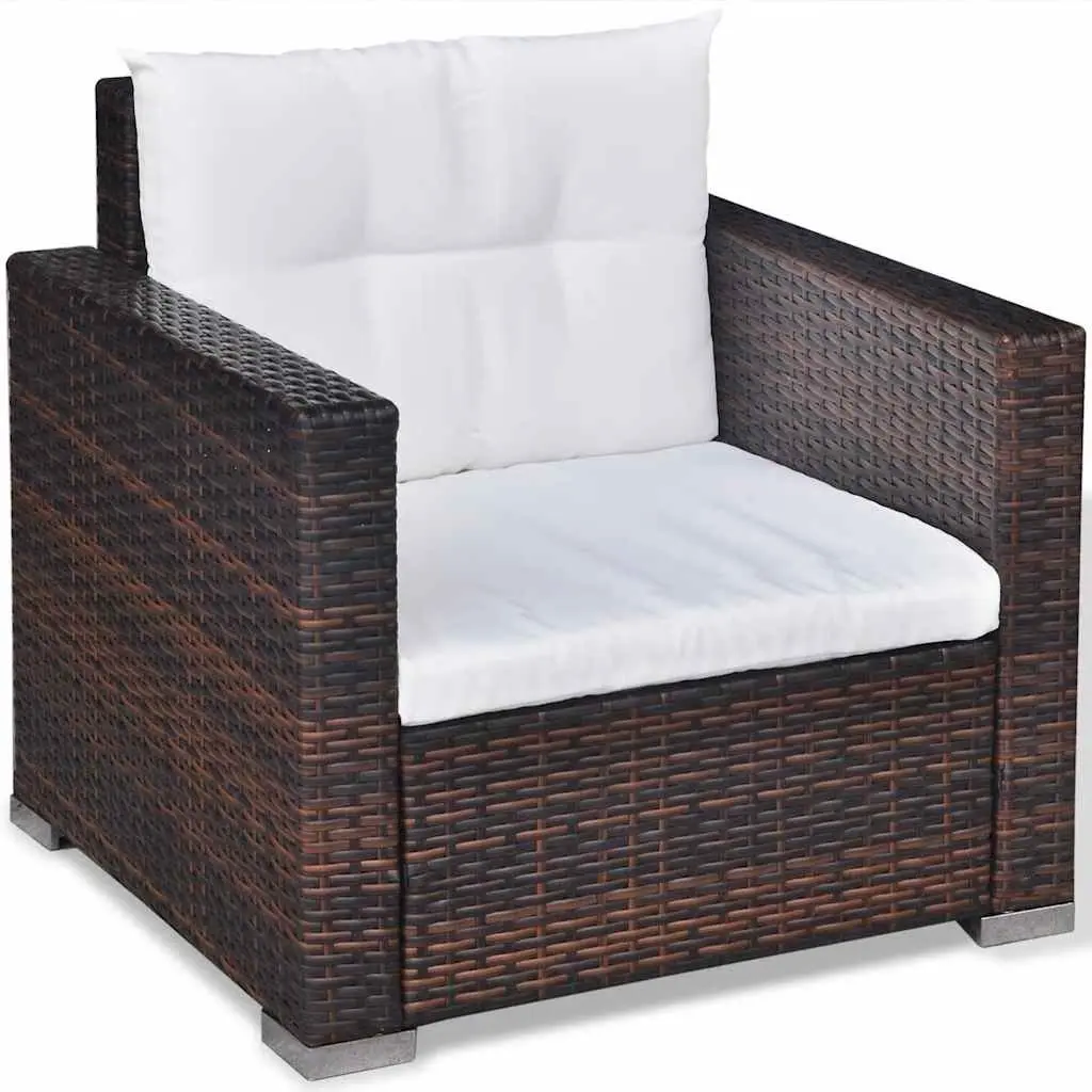 Garden Lounge Set PE Rattan Steel 6 Piece Brown