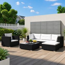 6-Piece Black Poly Rattan Garden Lounge Set