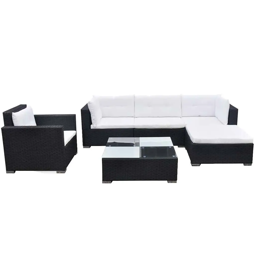 Garden Lounge Set PE Rattan 6 Piece Outdoor Patio Furniture Black