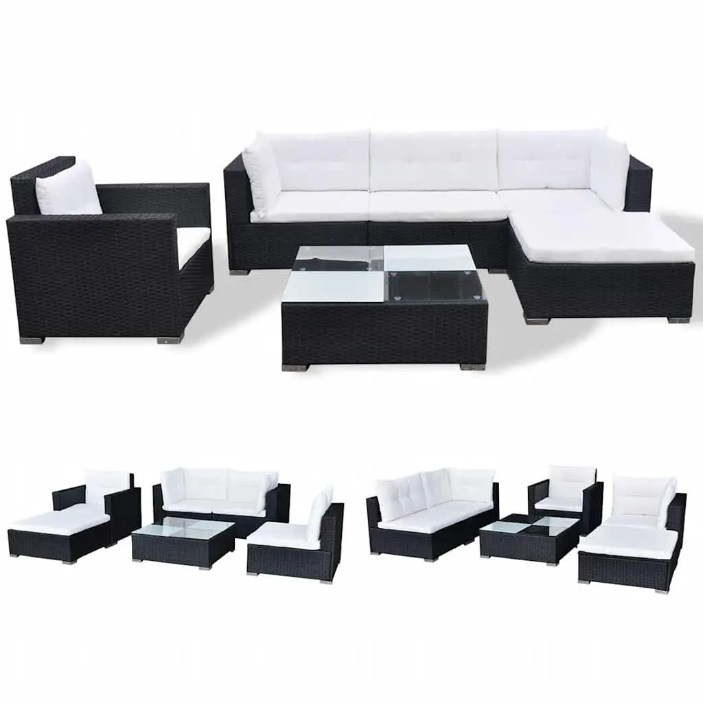 Garden Lounge Set PE Rattan 6 Piece Outdoor Patio Furniture Black