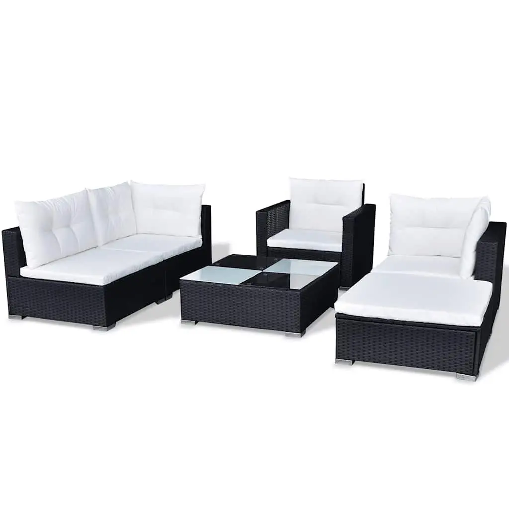 Garden Lounge Set PE Rattan 6 Piece Outdoor Patio Furniture Black