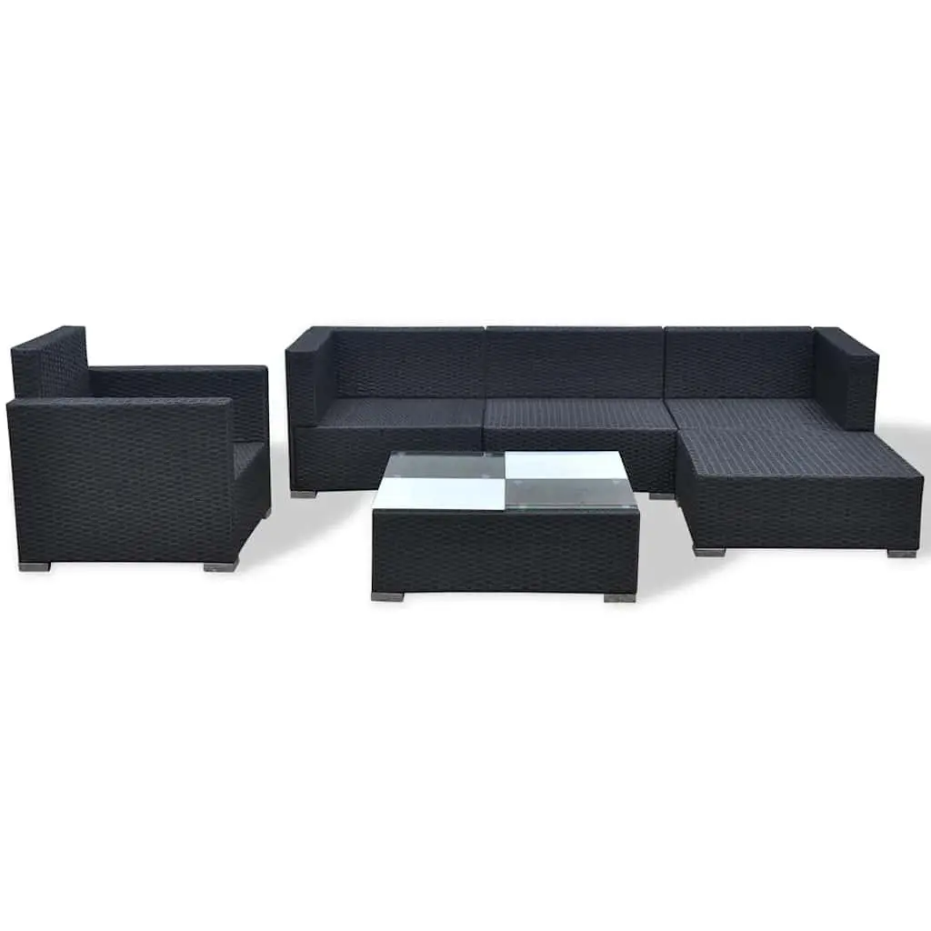 Garden Lounge Set PE Rattan 6 Piece Outdoor Patio Furniture Black