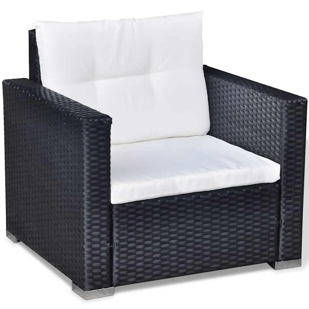 Garden Lounge Set PE Rattan 6 Piece Outdoor Patio Furniture Black