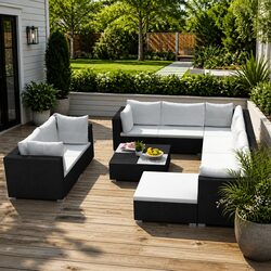 10-Piece Outdoor Rattan Garden Lounge Set with Cushions