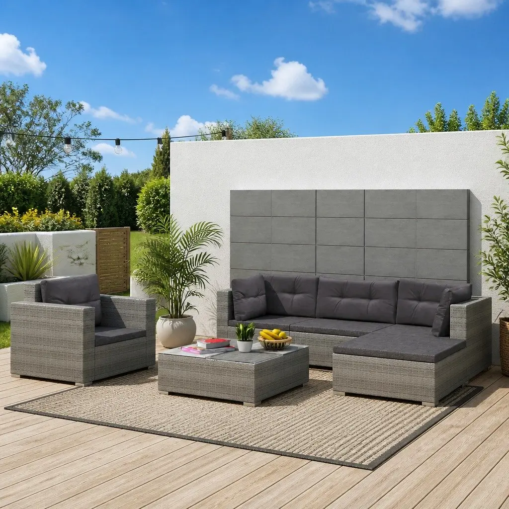 Grey Poly Rattan 6 Piece Outdoor Lounge Set