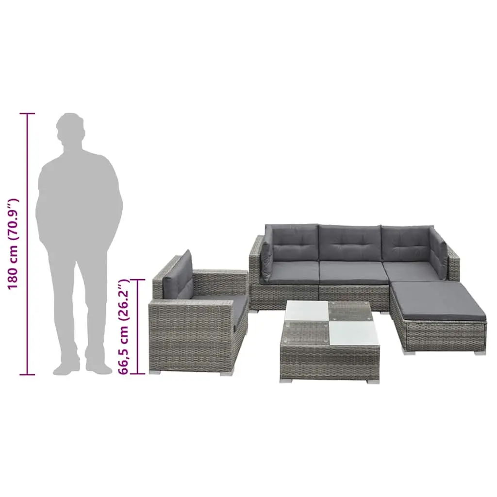 Grey Poly Rattan 6 Piece Outdoor Lounge Set