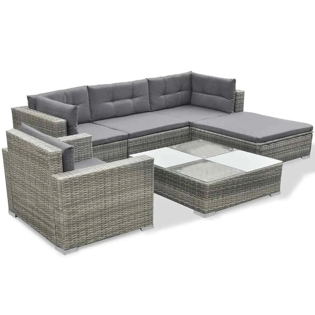 Grey Poly Rattan 6 Piece Outdoor Lounge Set
