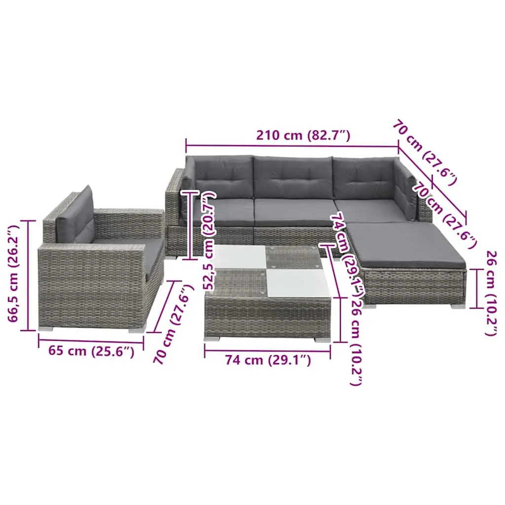 Grey Poly Rattan 6 Piece Outdoor Lounge Set