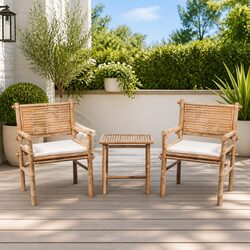 Brown Bamboo Outdoor Bistro Set with Cushions